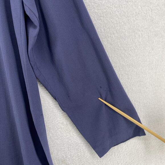 EILEEN FISHER Top S 90s Silk Twill Blouse One Button Long Sleeve Blue Vintage - Picture 13 of 14